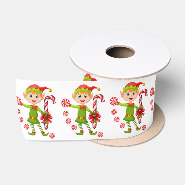 Weihnachts-Band, frohe Weihnachtself Satinband (Spule)