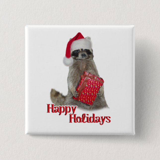 Weihnachts Bandit Raccoon mit Gegenwart Button (Vorderseite)