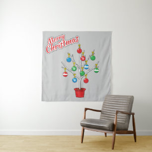 Weihnachts-Bare-Branch Tree - Frohe Weihnachten Wandteppich