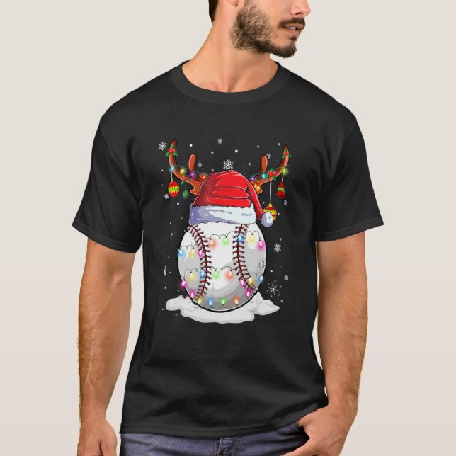 Weihnachts Baseball Ball Weihnachtsmannmütze Renti T-Shirt (Vorderseite)