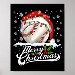 Weihnachts Baseball Ball Weihnachtsmannmütze Xmas Poster