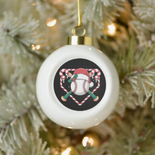 Weihnachts-Baseball-Candy-Cane-Schläger-Santa-Hut- Keramik Kugel-Ornament