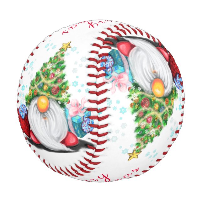 Weihnachts-Baseball-Geschenk Gnome mit Geschenk Baseball (Schrägansicht)