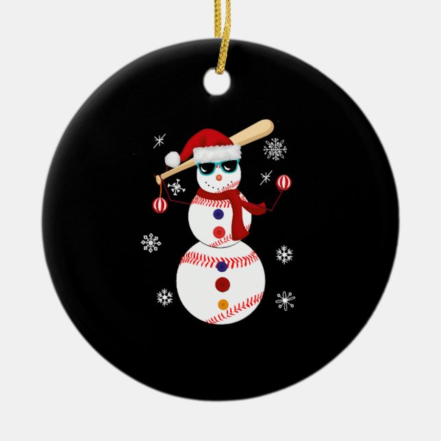 Weihnachts-Baseball-Snowman-Weihnachtsmannmütze Keramik Ornament (Vorne)