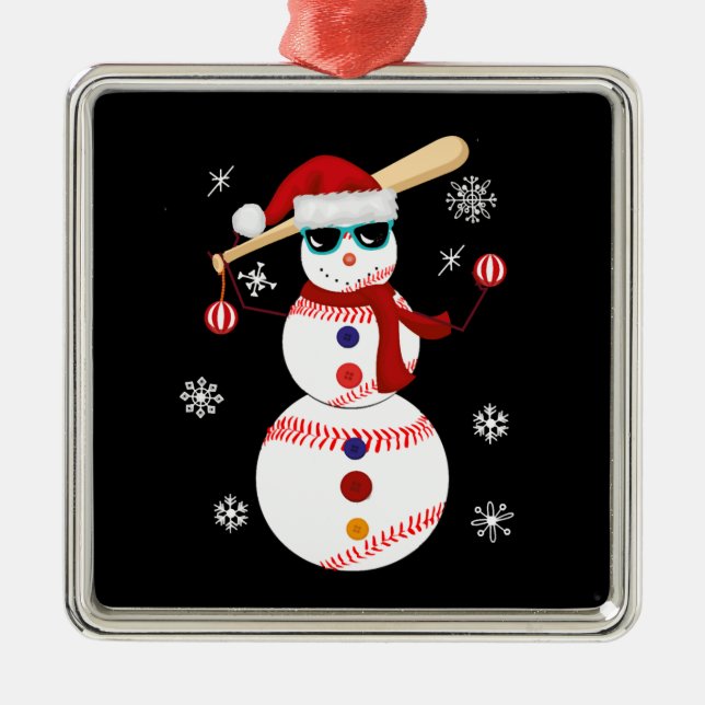 Weihnachts-Baseball-Snowman-Weihnachtsmannmütze Ornament Aus Metall (Vorne)