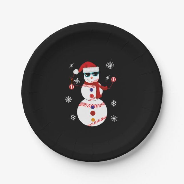 Weihnachts-Baseball-Snowman-Weihnachtsmannmütze Pappteller (Vorderseite)