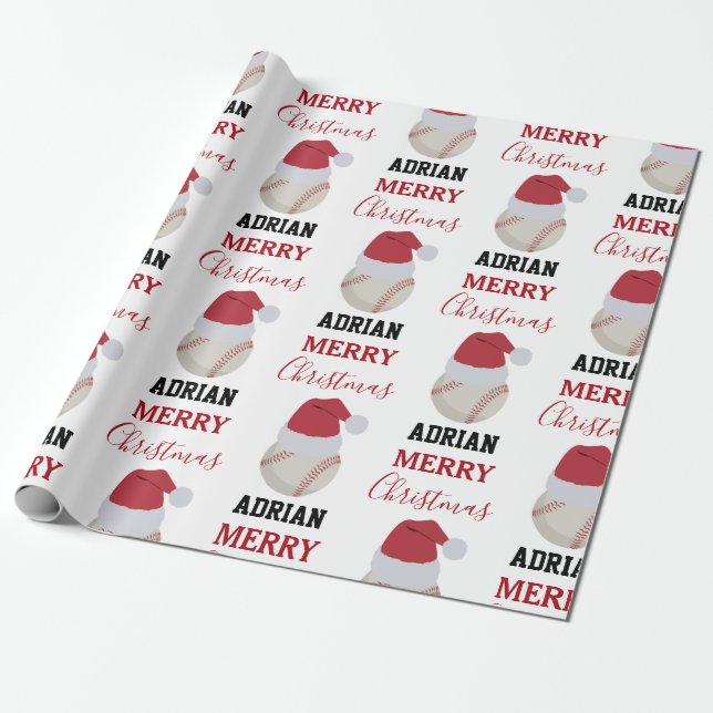 Weihnachts-Baseball-Sportball-Individuelle Name Geschenkpapier (Ungerollt)