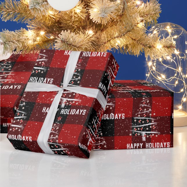 Weihnachts-Baseball und Rote Socken Tree Kariert Geschenkpapier (Feiertage)