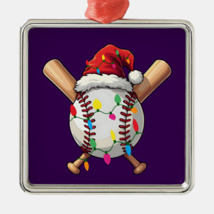 Weihnachts Baseball Weihnachtsmann Hut & Lichter S Ornament Aus Metall