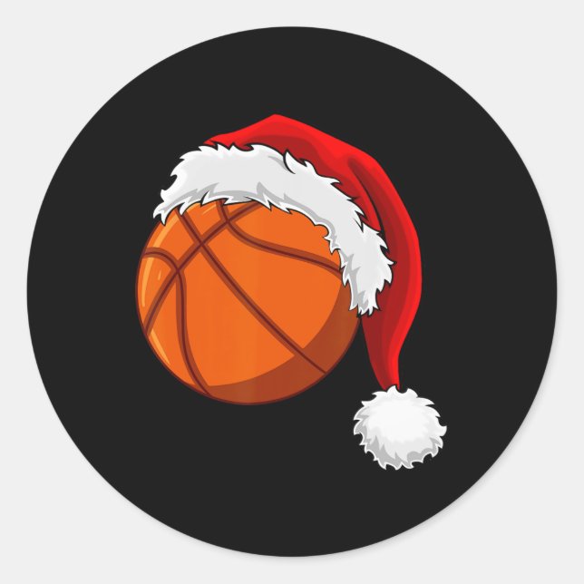 Weihnachts Basketball Ball Weihnachtsmannmütze Män Runder Aufkleber (Vorderseite)