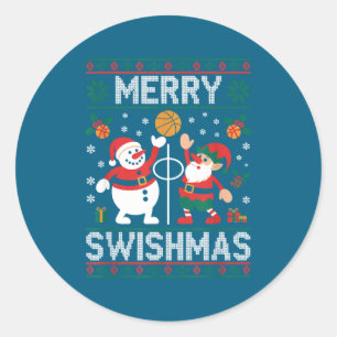 Weihnachts-Basketball-Elf Schneemann Swishmas Runder Aufkleber