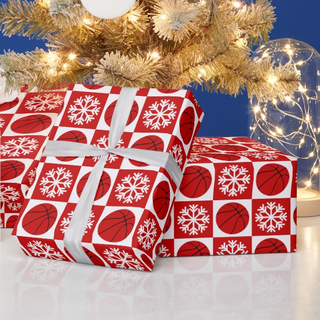 Weihnachts Basketball Snowflake Rot und Weiß Geschenkpapier (Feiertage)