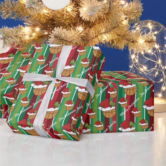 Weihnachts-Basketball-Streifen Muster Geschenkpapier (Feiertage)