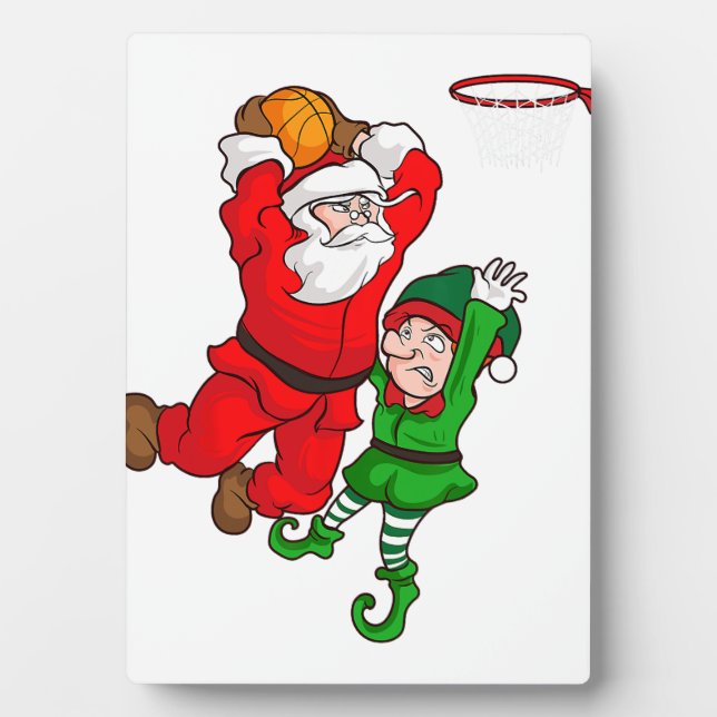 Weihnachts Basketball Weihnachtsmann Slam Dunk Elf Fotoplatte (Vorderseite)