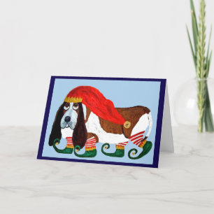 Weihnachts-Basset-Hound-Elf Karte