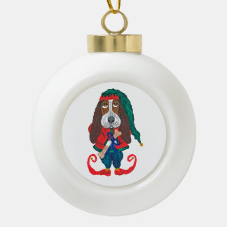 Weihnachts-Basset-Hound-Elf Keramik Kugel-Ornament