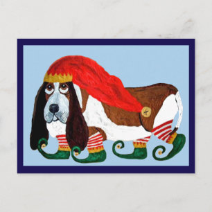 Weihnachts-Basset-Hound-Elf Postkarte