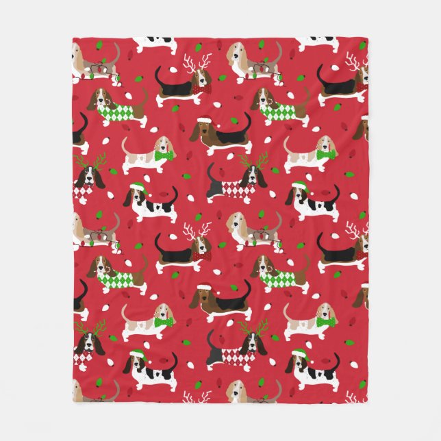 Weihnachts-Basset-Hound Fleecedecke (Vorderseite)