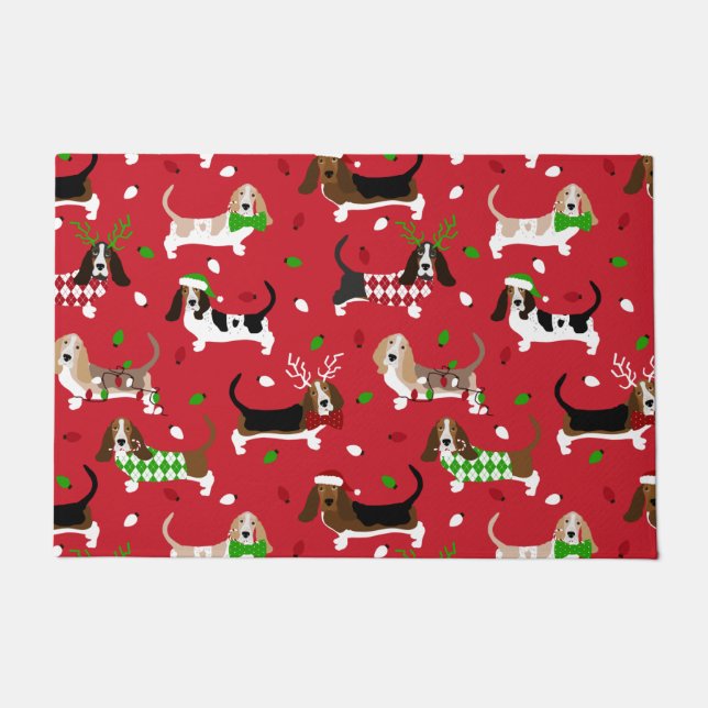 Weihnachts-Basset-Hound Fußmatte (Vorderseite)