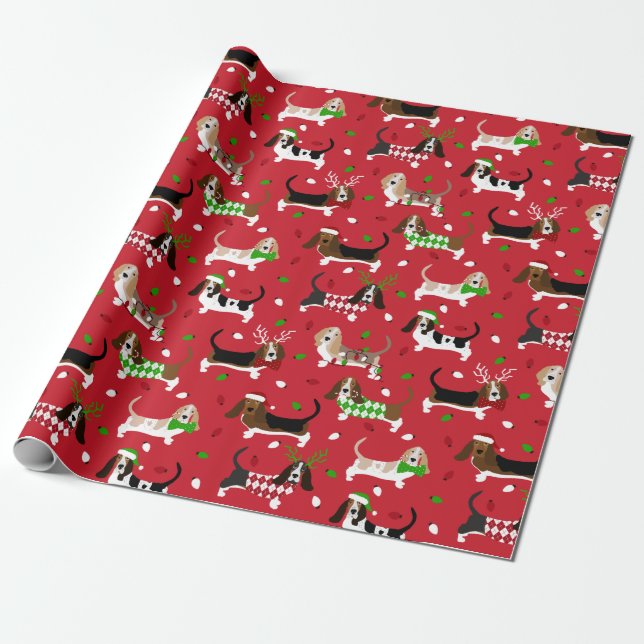 Weihnachts-Basset-Hound Geschenkpapier (Ungerollt)
