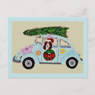Weihnachts-Basset Hound in Hippie-Auto Postkarte