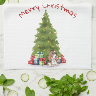 Weihnachts-Basset Hound mit Lebkuchenknochen Geschirrtuch