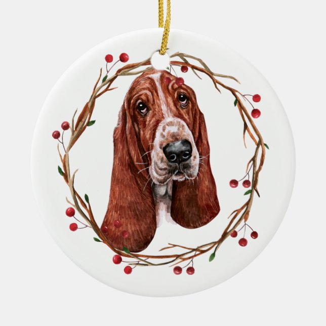 Weihnachts-Basset Hound-Ornament Keramik Ornament (Vorne)