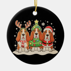 Weihnachts-Basset-Hound-Santa-Hut-Rentier-Hund-Xma Keramik Ornament