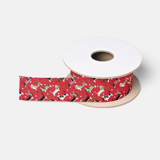 Weihnachts-Basset-Hound Satinband (Spule)