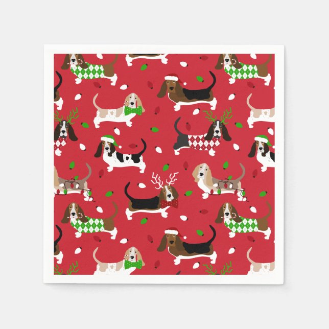 Weihnachts-Basset-Hound Serviette (Vorderseite)