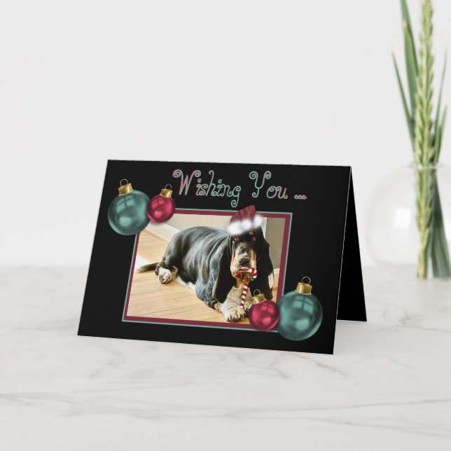 Weihnachts-Basset-Hund auf Niedlicher Karte mit Ca (Vorderseite)