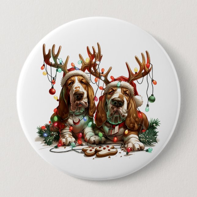 Weihnachts-Basset-Hunde Button (Vorderseite)