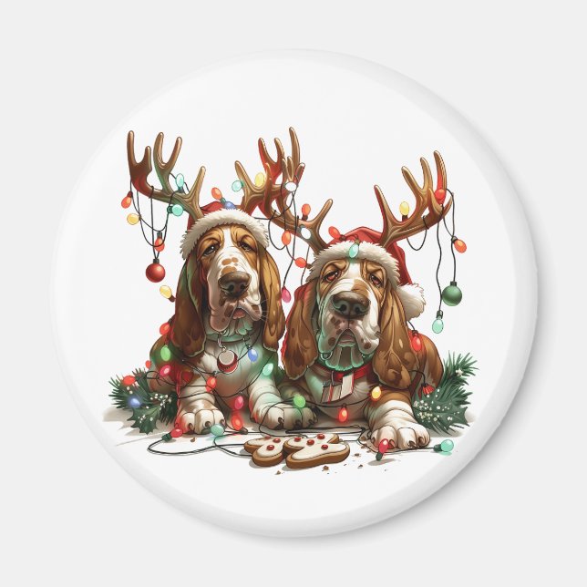 Weihnachts-Basset-Hunde Magnet (Vorne)