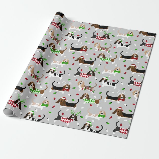 Weihnachts-Basset-Wrapping Paper Geschenkpapier (Ungerollt)