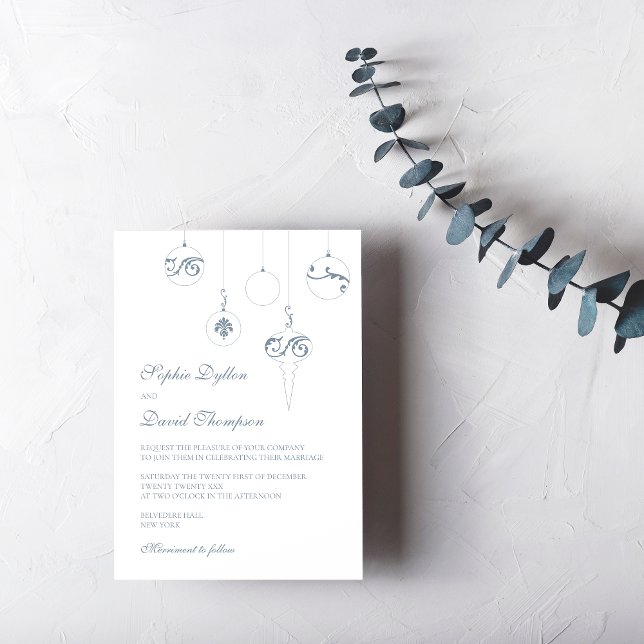 Weihnachts Bauble Ornamente Eiszeit Hochzeit Einladung (Christmas Wedding Baubles Wedding Invitation - Ice Blue)
