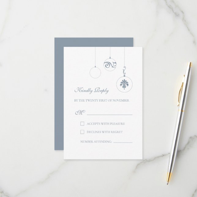 Weihnachts Bauble Ornamente Eiszeit Hochzeit RSVP Karte (Vorderseite/Rückseite Beispiel)