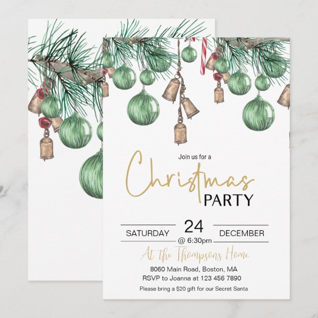 Weihnachts Baubles Festessen Party Einladung (Vorne/Hinten)