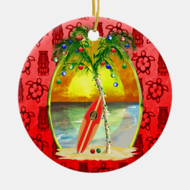 Weihnachts Beach Sunset Keramik Ornament (Vorne)