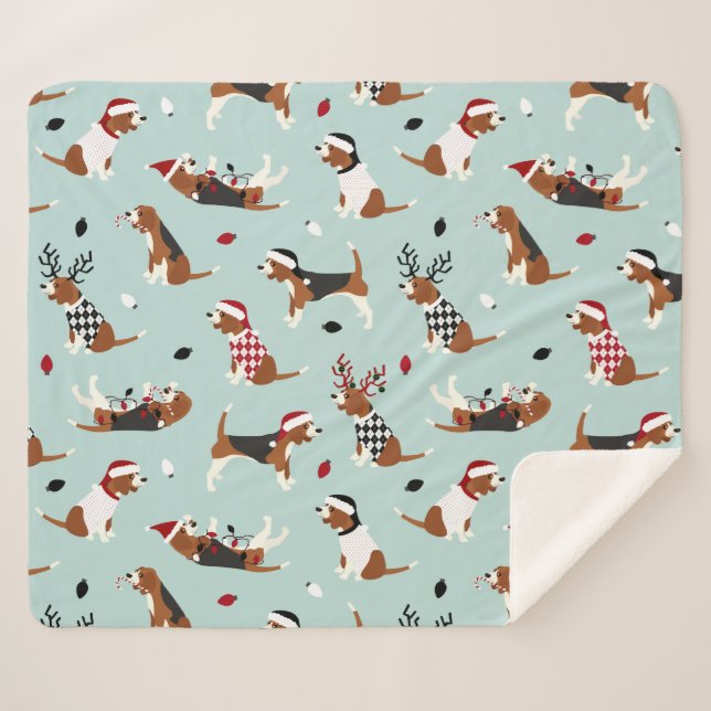 Weihnachts-Beagle Blue Sherpa Blanket Sherpadecke (Vorderseite (Horizontal))