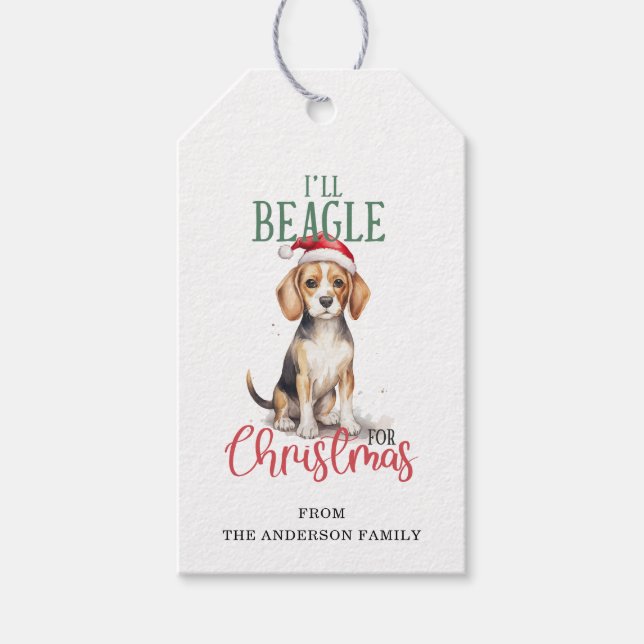 Weihnachts-Beagle Geschenkanhänger (Vorderseite)
