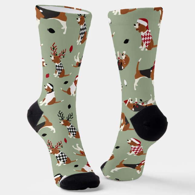 Weihnachts-Beagle Green Socken (Gewinkelt)