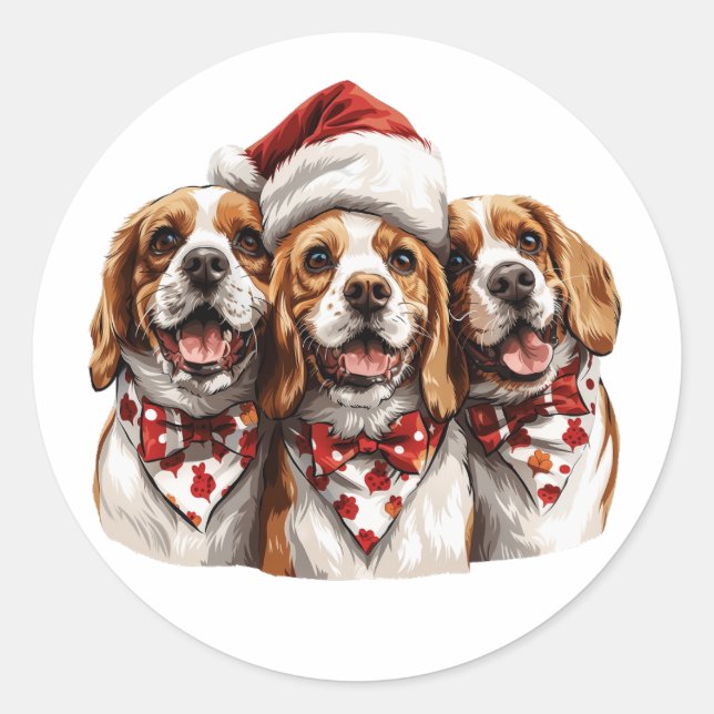 Weihnachts-Beagle-Hunde Runder Aufkleber (Vorderseite)