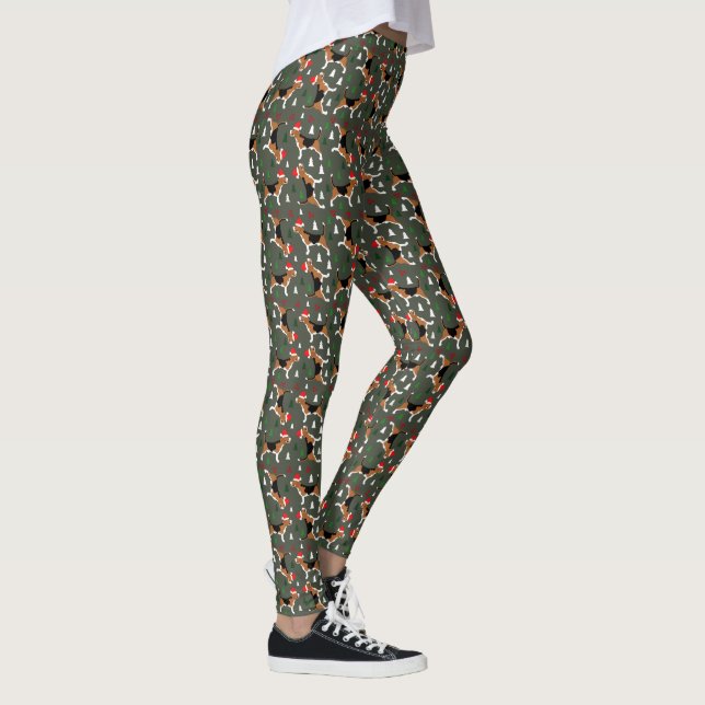 Weihnachts-Beagle Weihnachtsmannmütze Hound Hund Leggings (Rechts)