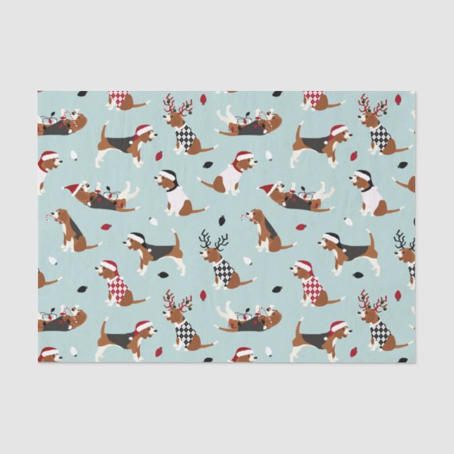 Weihnachts-Beagles Blau Seidenpapier (Vorderseite)