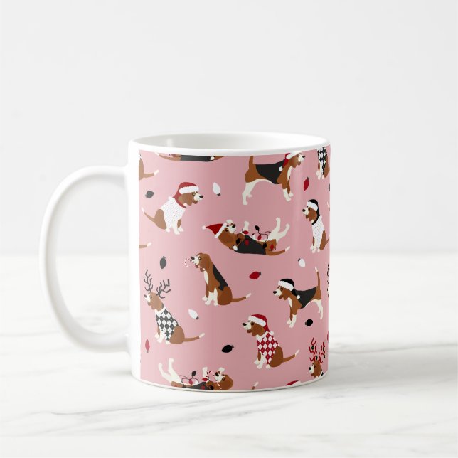 Weihnachts-Beagles rosa Kaffeetasse (Links)