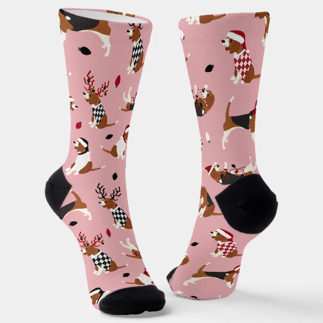 Weihnachts-Beagles rosa Socken (Gewinkelt)