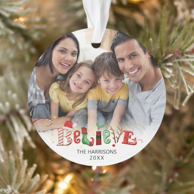 Weihnachts-BELIEVE 2 Fotos Ornament (Baum)
