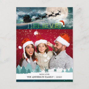 Weihnachts BELIEVE Rentier Sleigh Weihnachtsmannmü Feiertagspostkarte