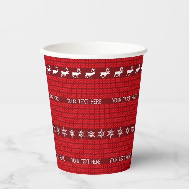Weihnachts Benutzerdefinierter Text Red White Stri Pappbecher (Vorderseite)