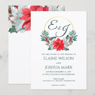 Weihnachts Berry Poinsettia Wreath Monogram Weddin Einladung
